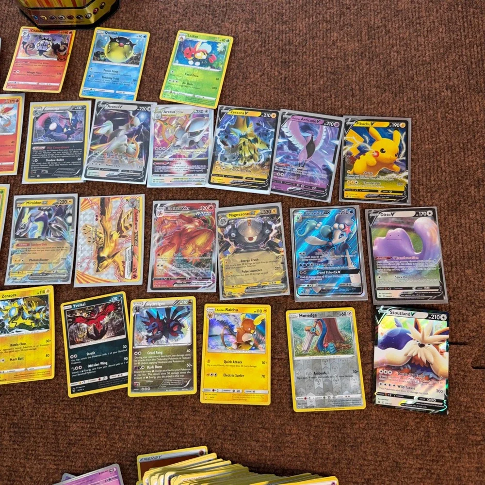 Huge assortment Pokemon Card Lot V VMAX GX Holo Rare Collection 3 Tins Arceus